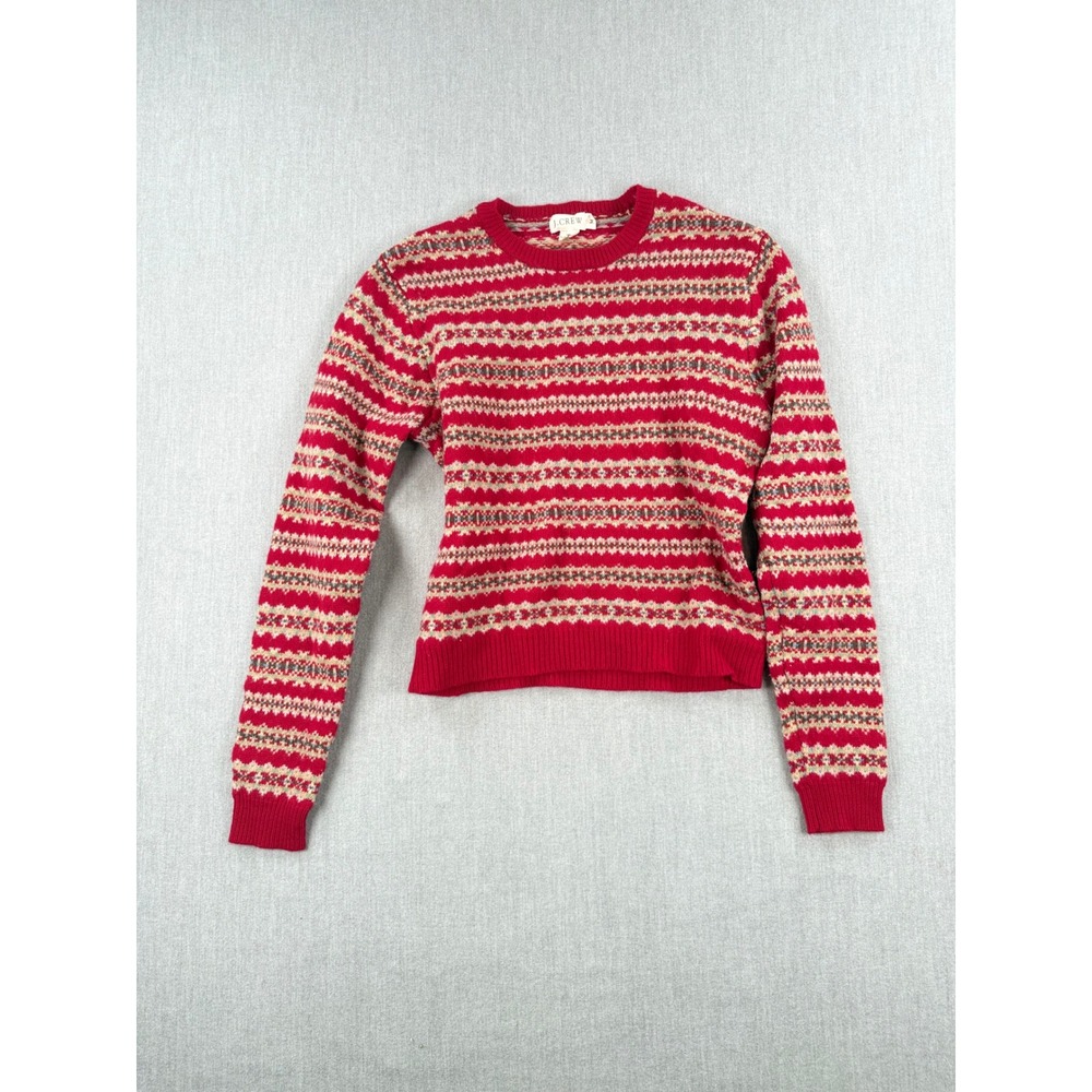 J.Crew Red Fair Isle Lambswool Crewneck Sweater Womens Medium Vintage Style